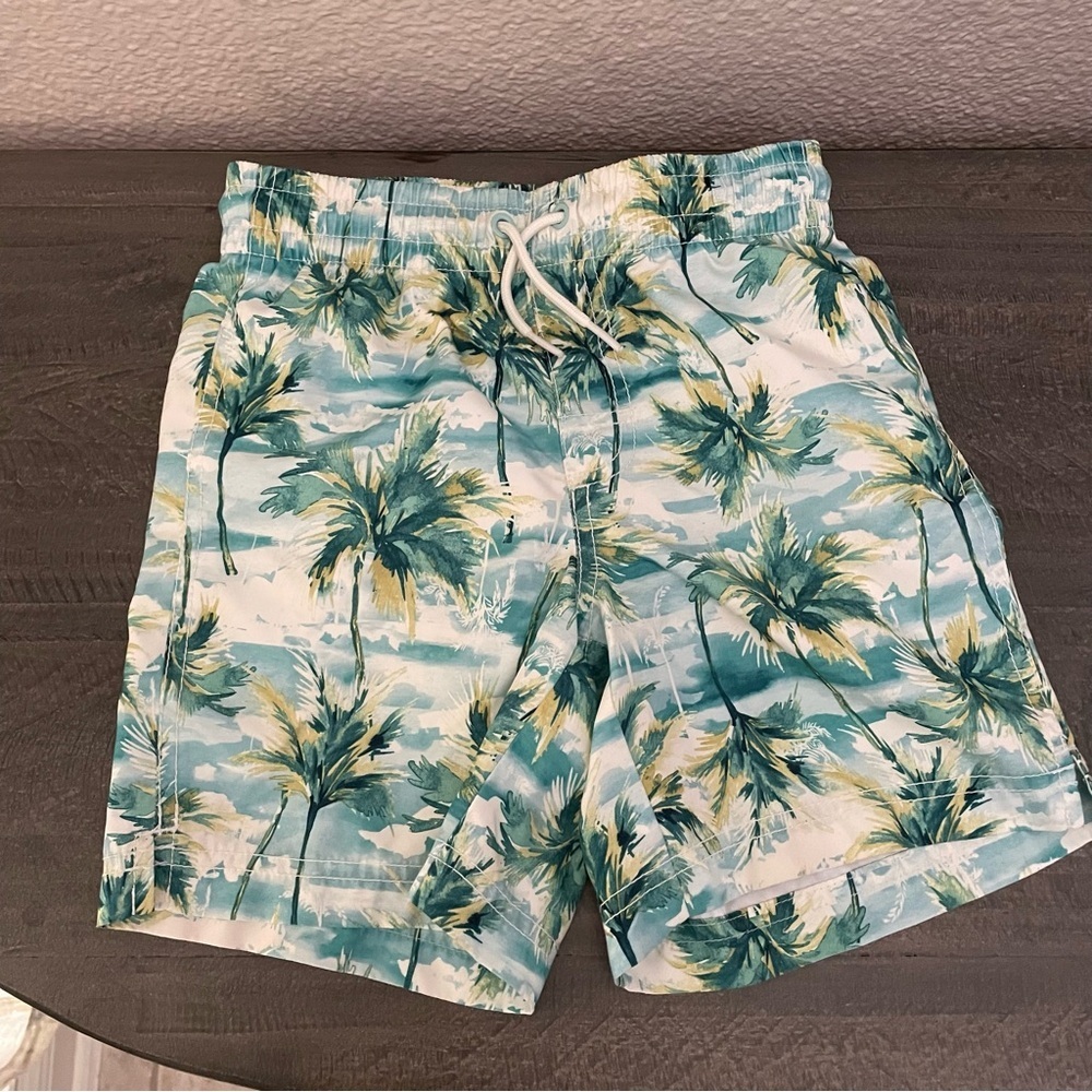 Old Navy Green and White Palm Swim Trunks